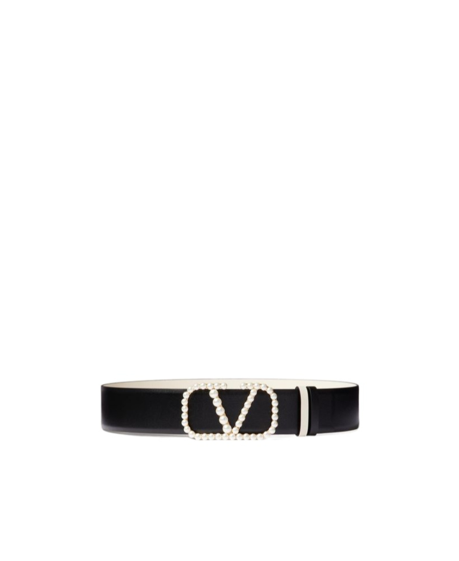 VALENTINO GARAVANI VLOGO SIGNATURE REVERSIBLE BELT IN SHINY CALFSKIN WITH PEARLS 40 MM