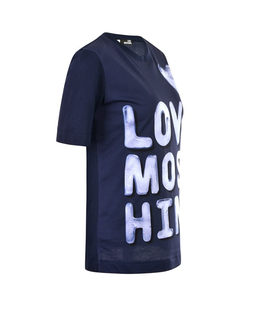 Moschino Love Printed T-shirt With Round Collar And Short Sleeves In Blue