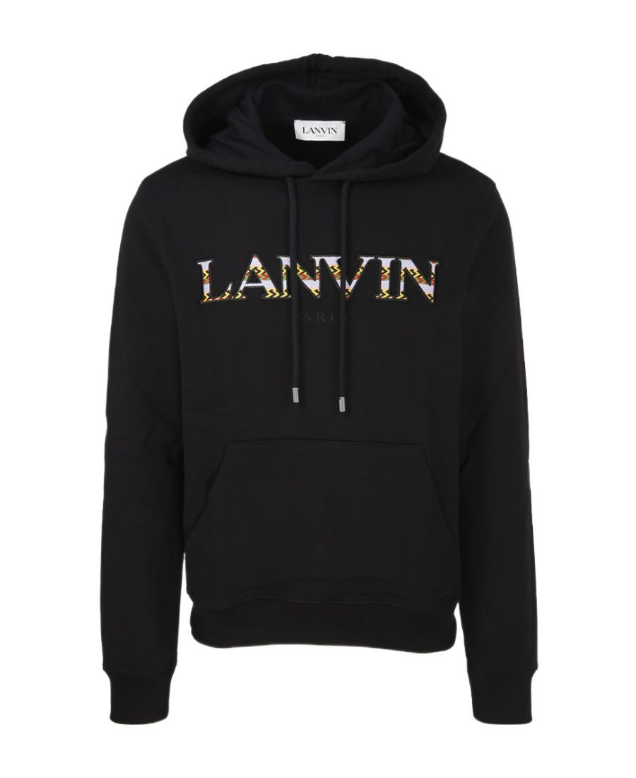 Lanvin Embroidered-logo Pouch-pocket Hoodie In Black