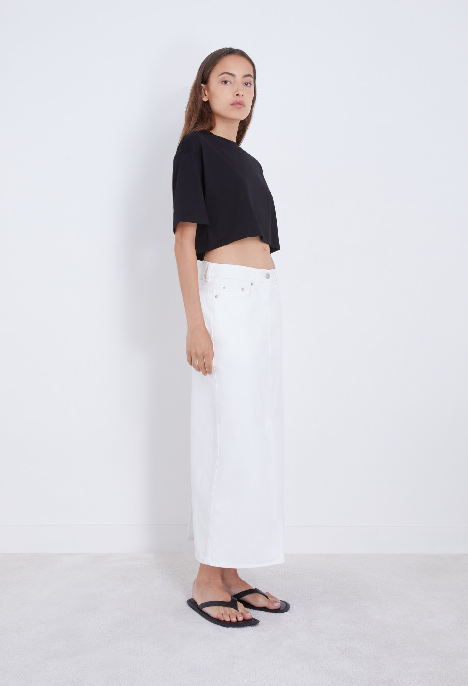 LOULOU STUDIO STRAIGHT DENIM MIDI SKIRT