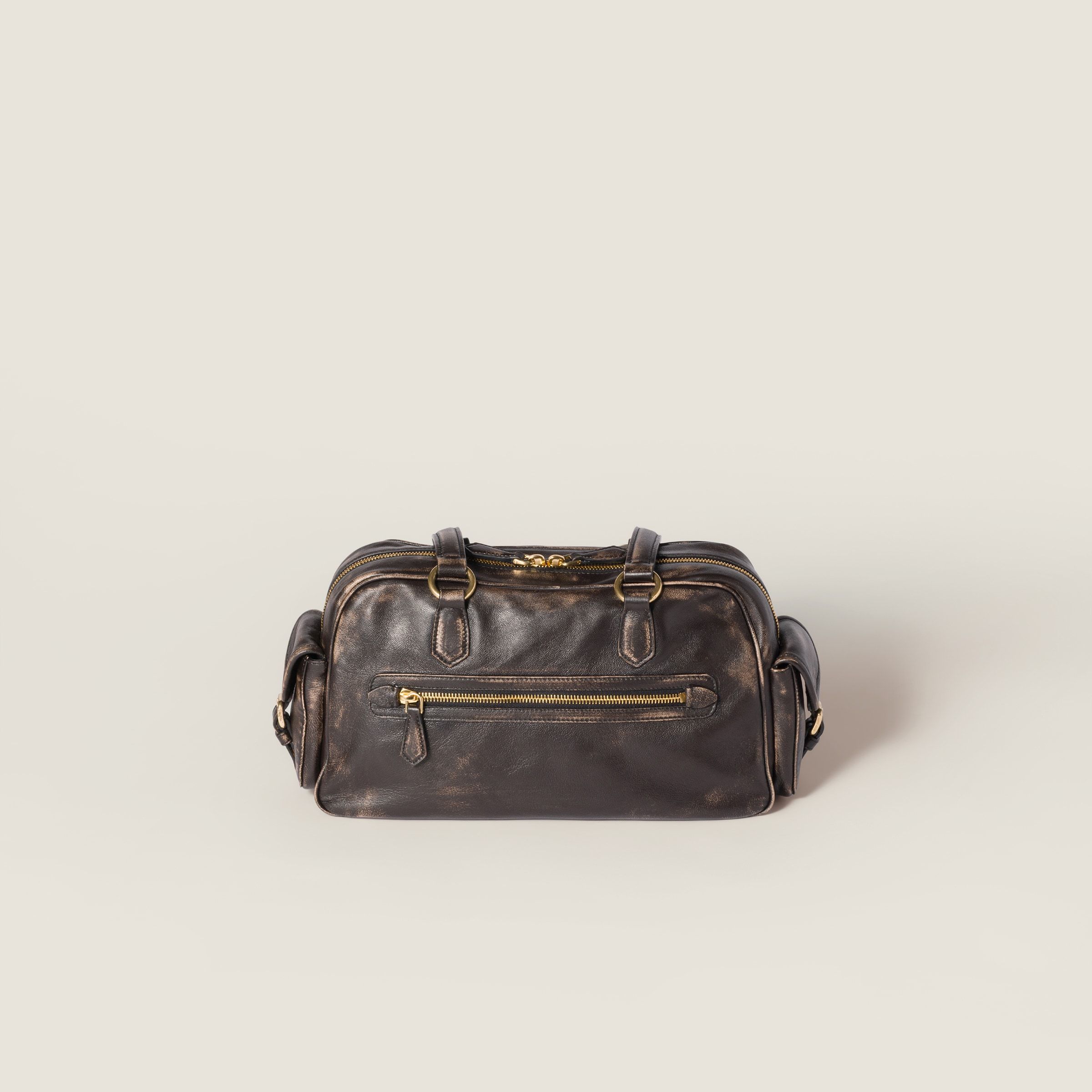 Miu Miu Pocket Nappa Leather Top-handle Bag In Brown