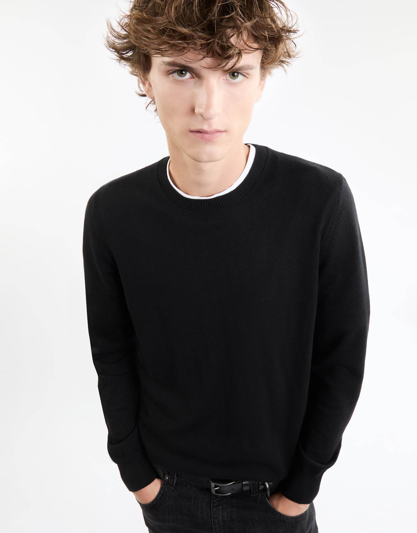 Fay Jumper In Blue Shaved Wool Knit In Black