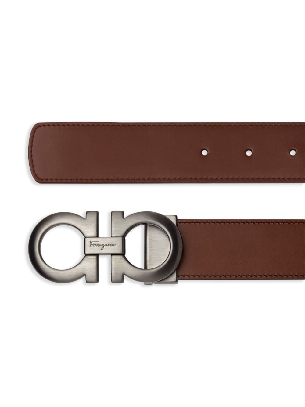 Ferragamo Double-sided Adjustable Gancini Belt In Brown