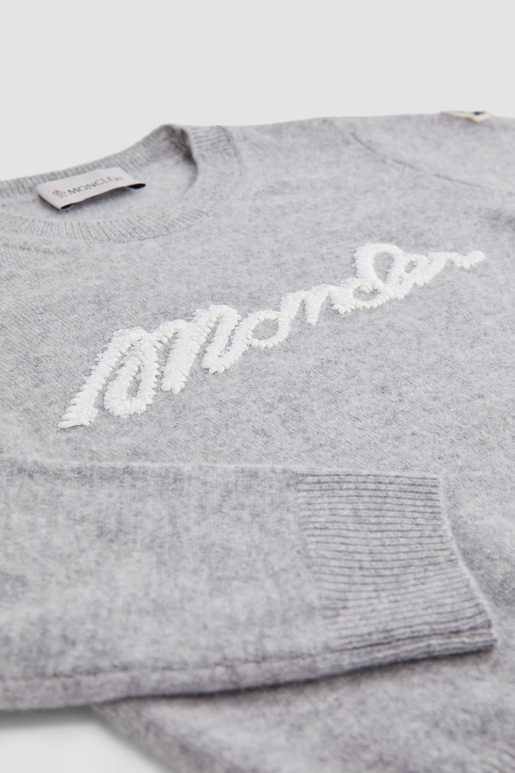 Moncler Logo-embroidered Virgin Wool Jumper In Gray