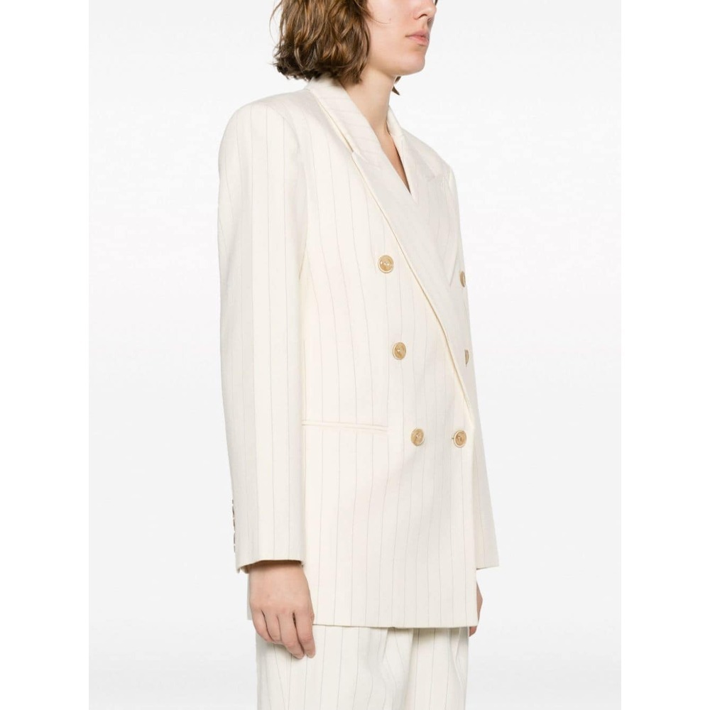 Zimmermann Luminosity Oversized Double-breasted Pinstriped Wool And Cotton-blend Blazer In White