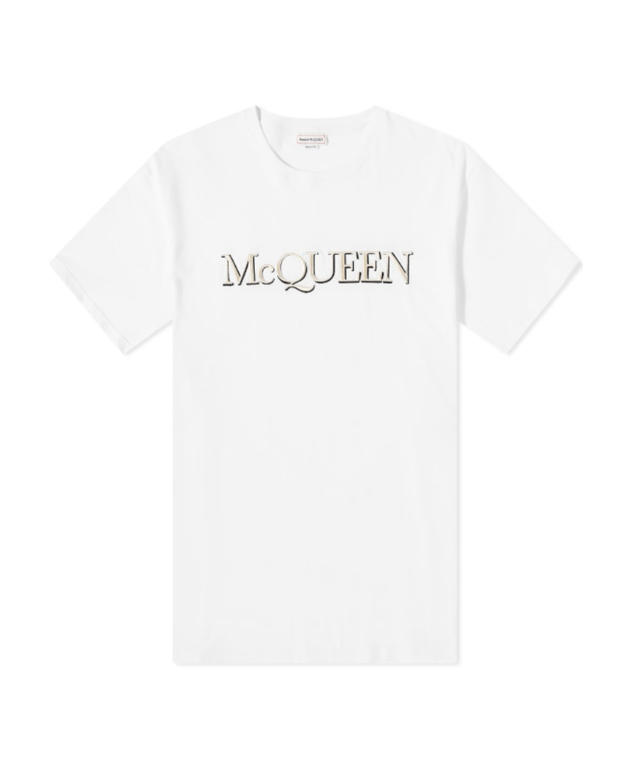Alexander Mcqueen White Crewneck T-shirt With Logo Lettering On The Front In Cotton Man