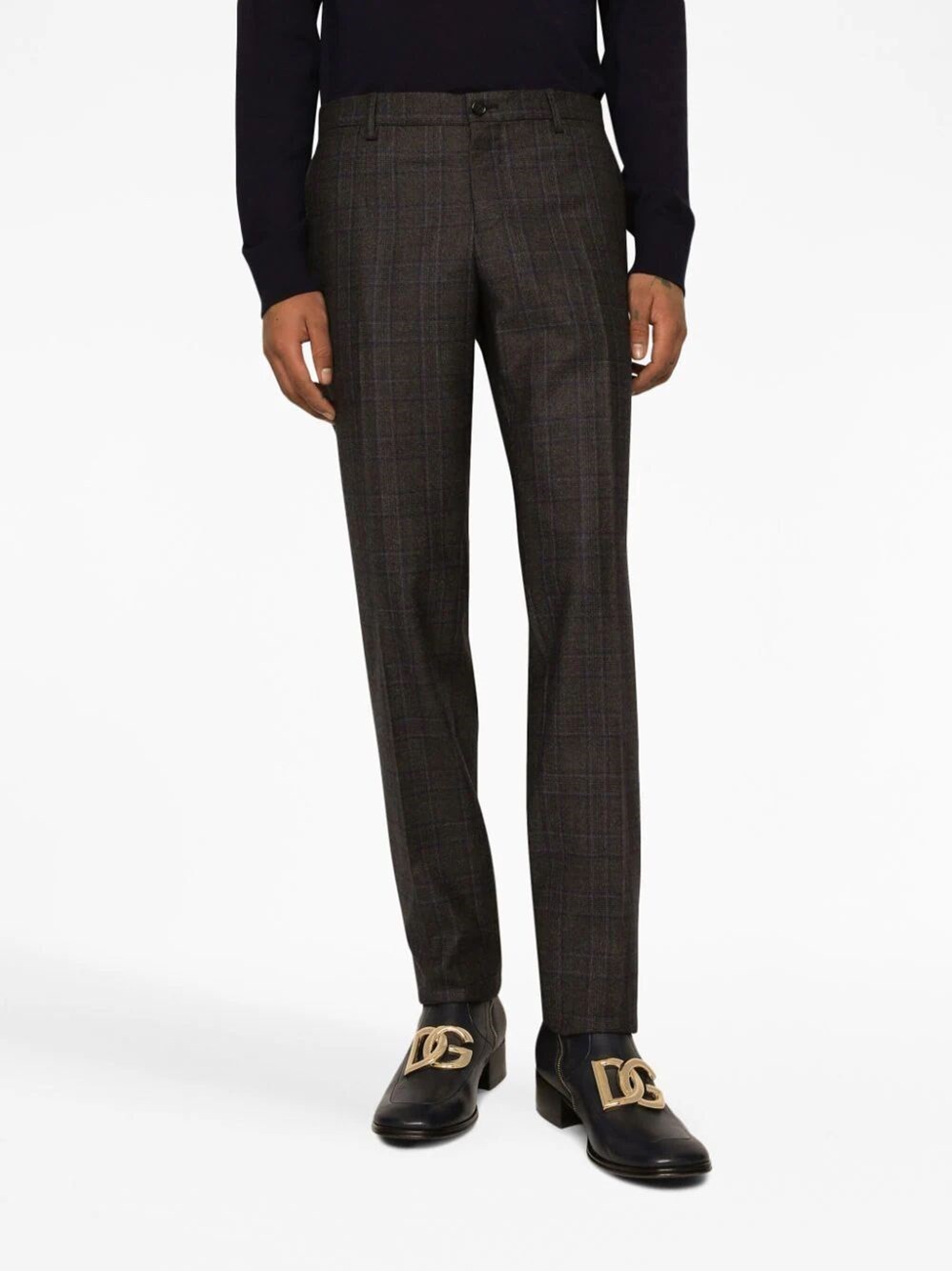 Dolce & Gabbana Tailored Woolen Trousers Check Pattern In Brown