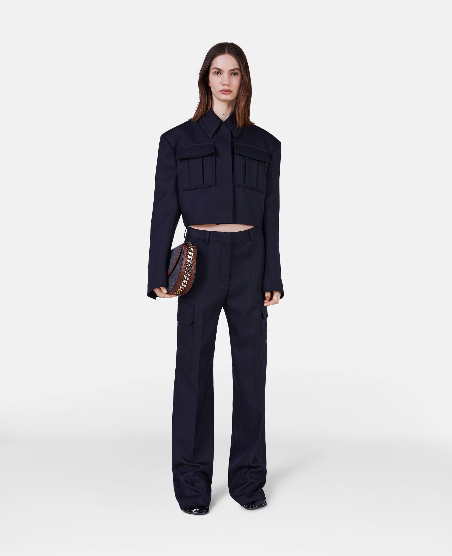 Stella Mccartney Pressed-crease Cargo-pocket Straight Trousers In Black