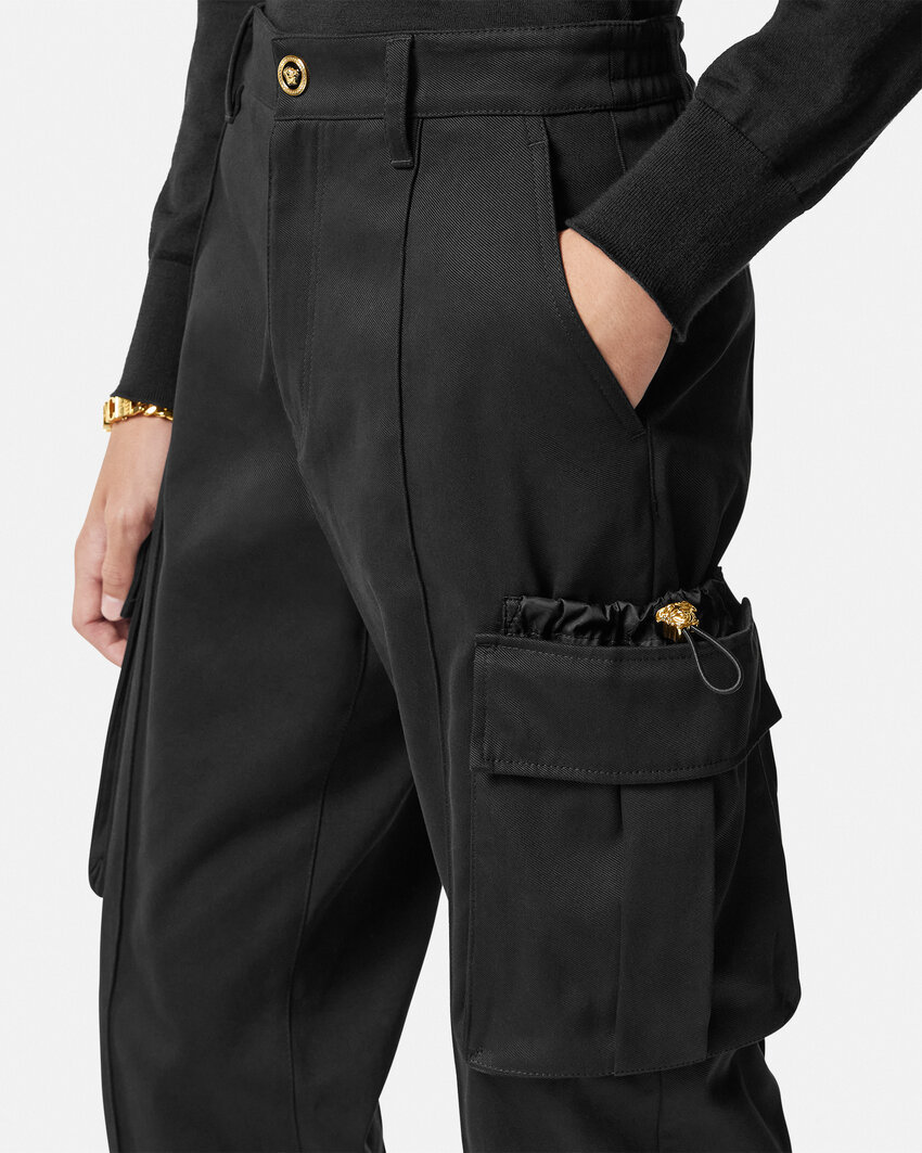Versace Pressed-crease Cotton Drop-crotch Trousers In Black