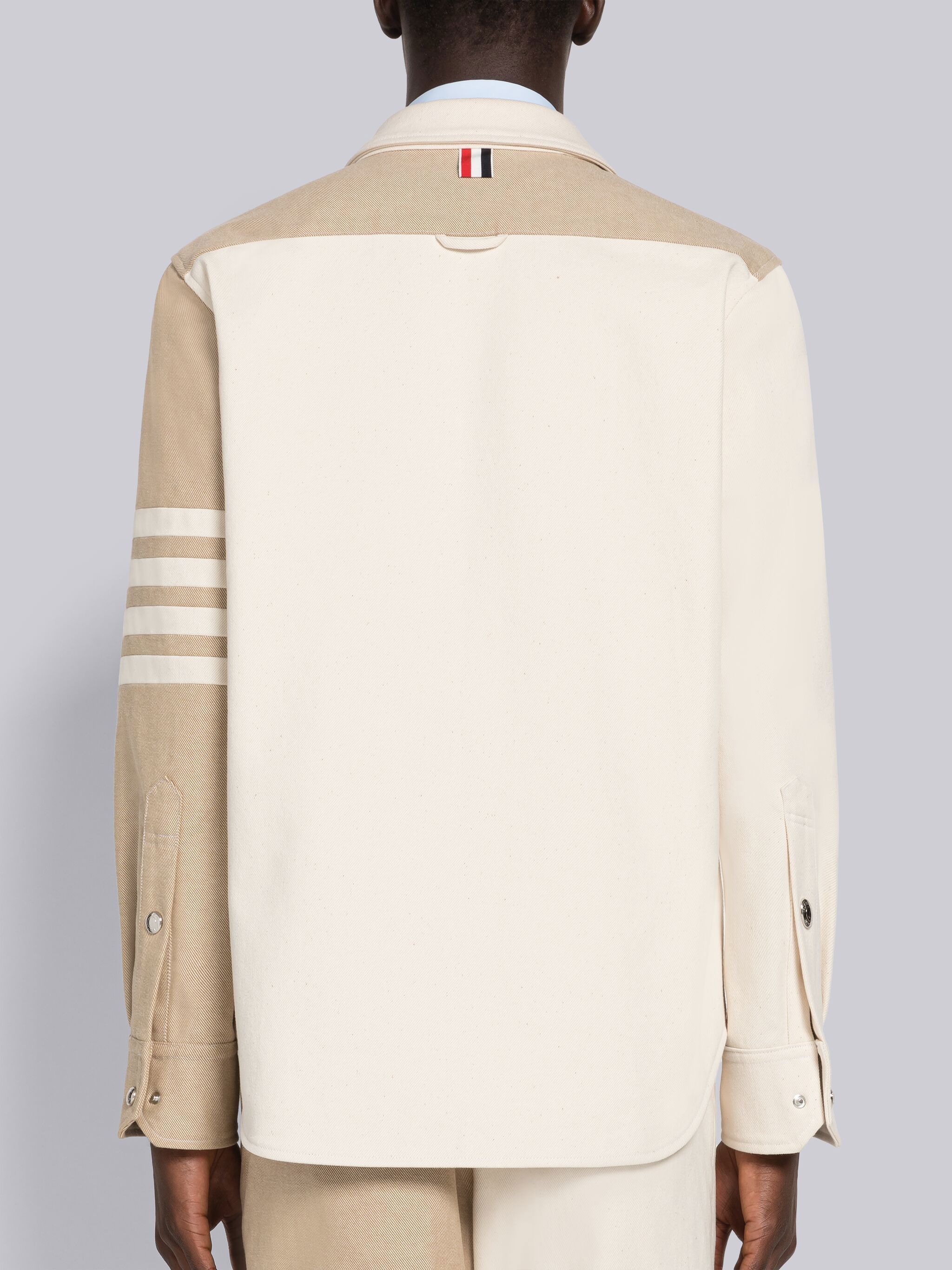 Thom Browne 4-bar Patchwork Denim Shirt In White