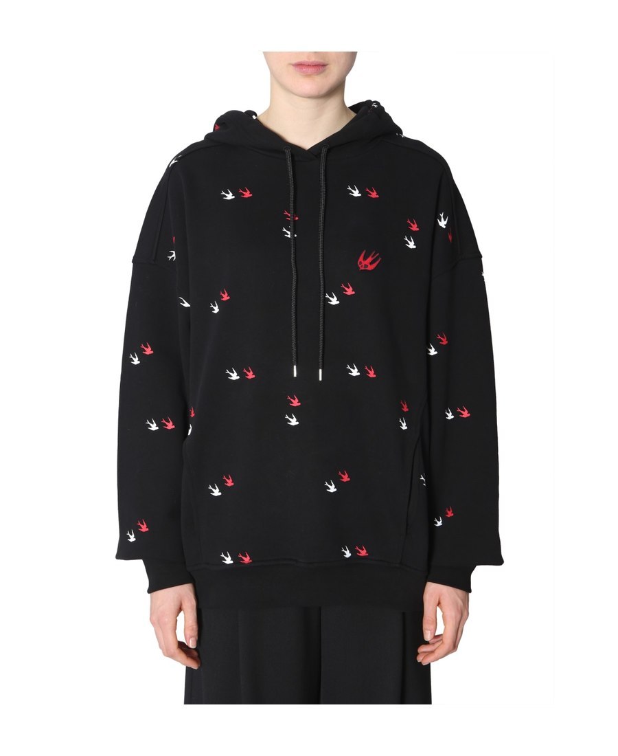 Mcq By Alexander Mcqueen Swallow Printed Sweater In Black