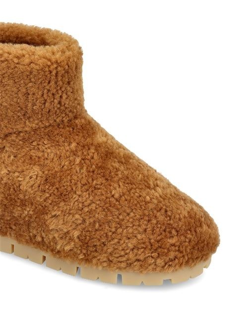 Prada Sheepskin Ankle Boots In Brown