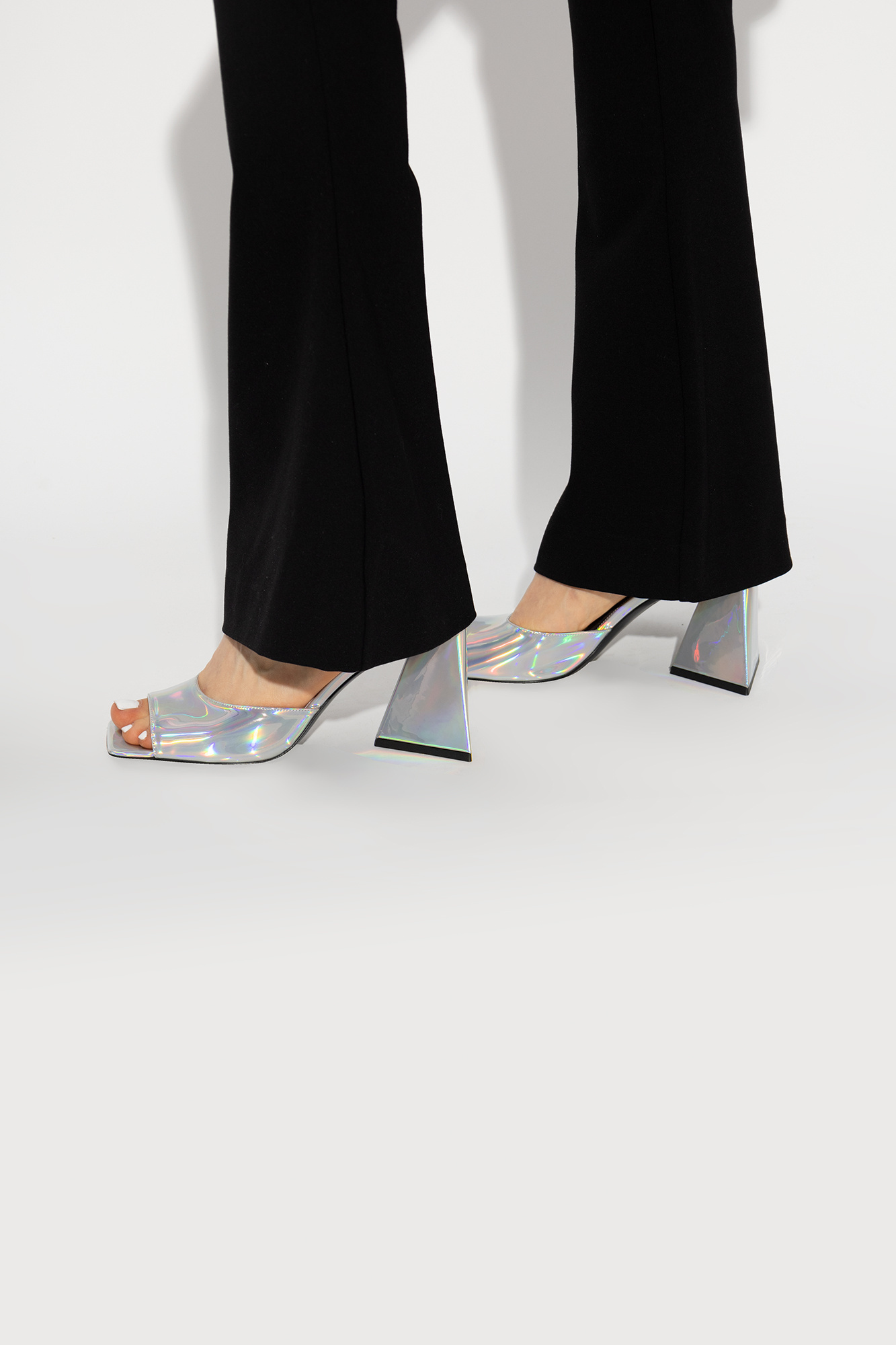 Attico Piper 85mm Holographic Sandals In Gray