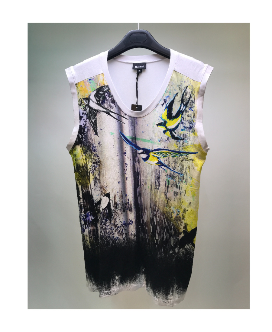 Shop Just Cavalli Sleeveless T-shirt With Round Neck In Multicolor