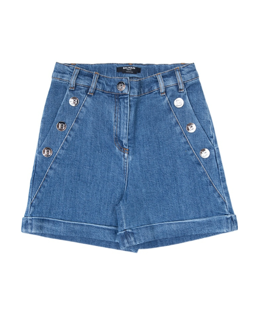 Balmain Double-buttoned Denim Shorts In Blue