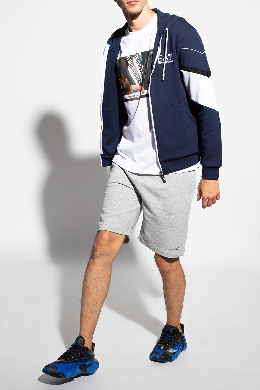 Ea7 Zip-front Logo-print Hoodie In Blue