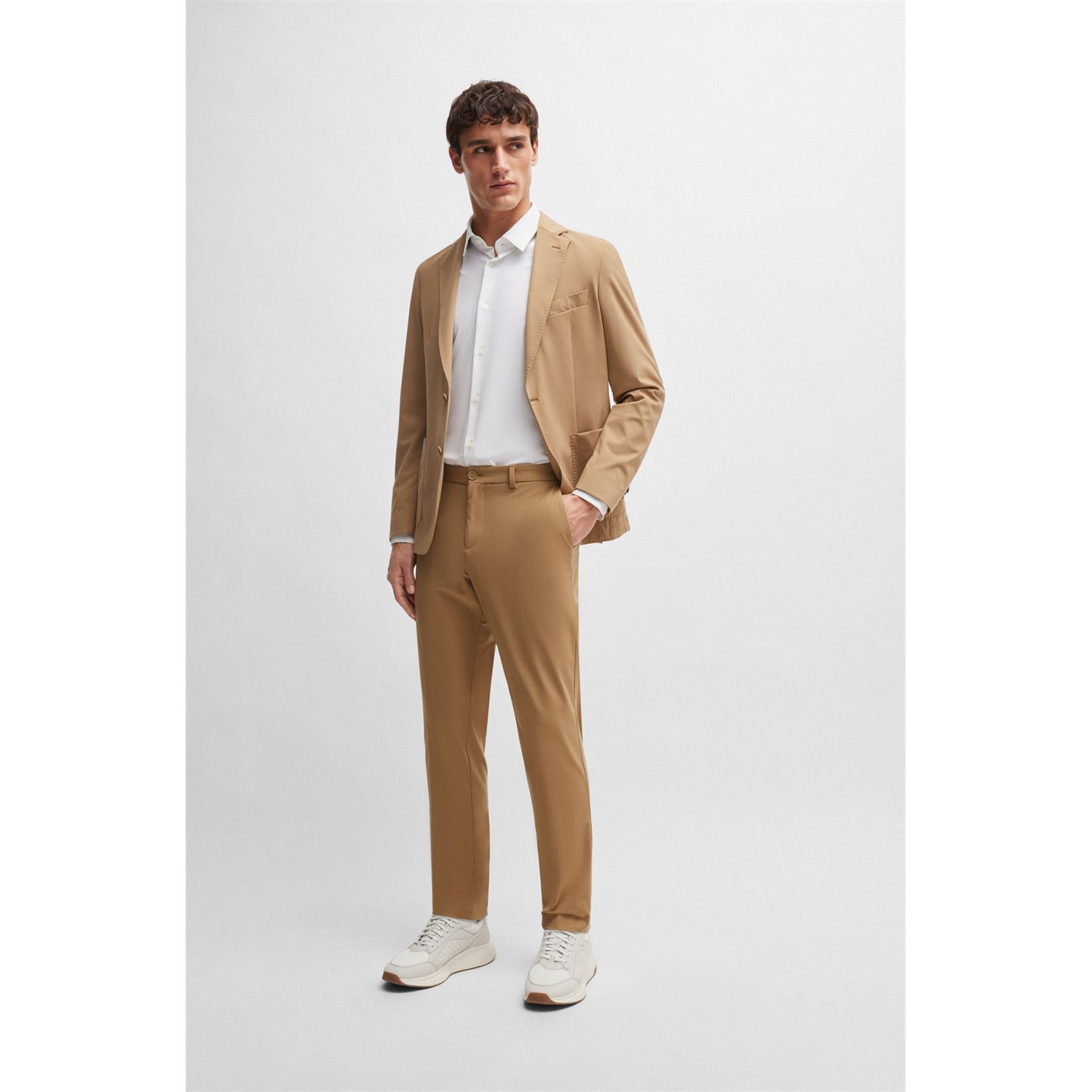 Hugo Boss Slim-fit Jacket In Performance-stretch Jersey In Brown