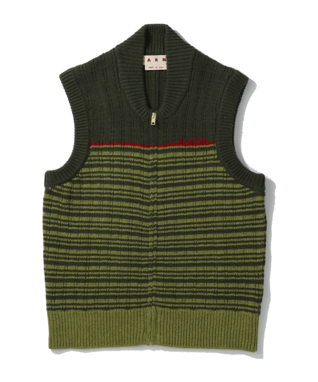 Shop Marni Zip-up Striped Knitted Gilet In Green