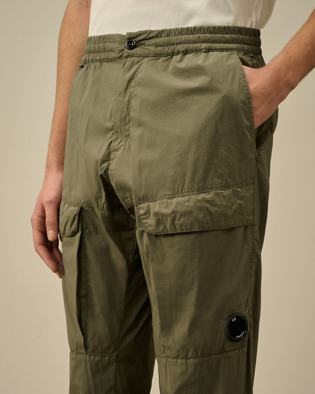 C.p. Company Lens-detail Cargo Trousers In Green