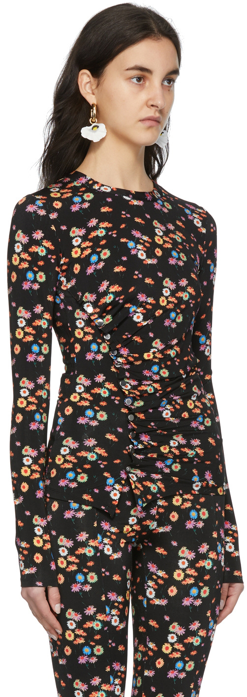 Rabanne Multicolored Pattern Printed Long-sleeved T-shirt In Black