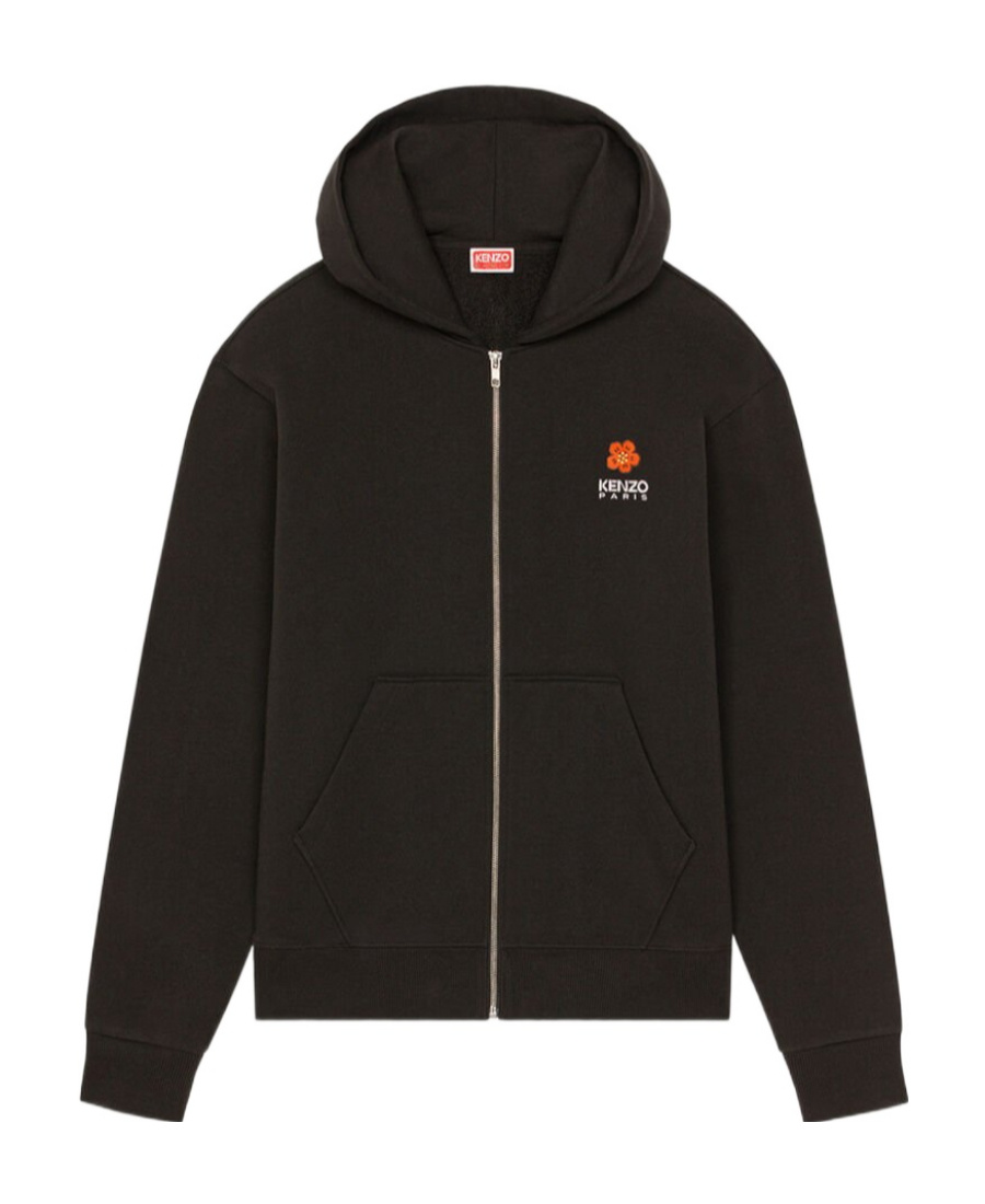 Kenzo Logo-embroidery Zip-up Hoodie In Black