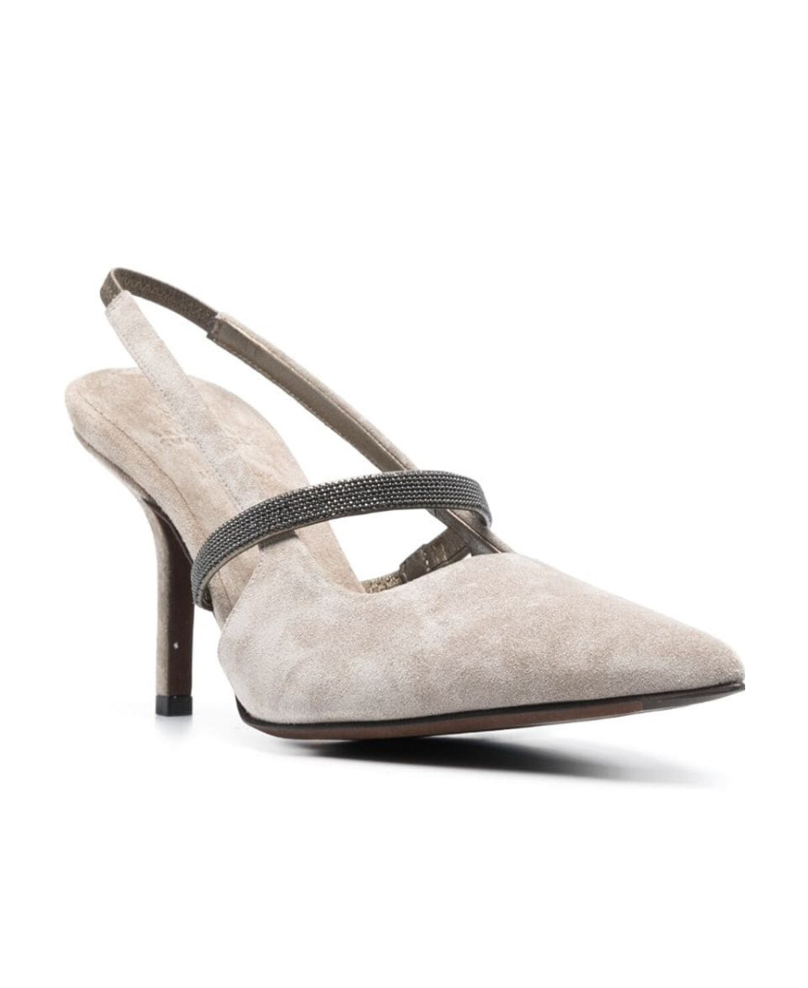 Brunello Cucinelli Pointed Toe Slingback Pumps In Nude