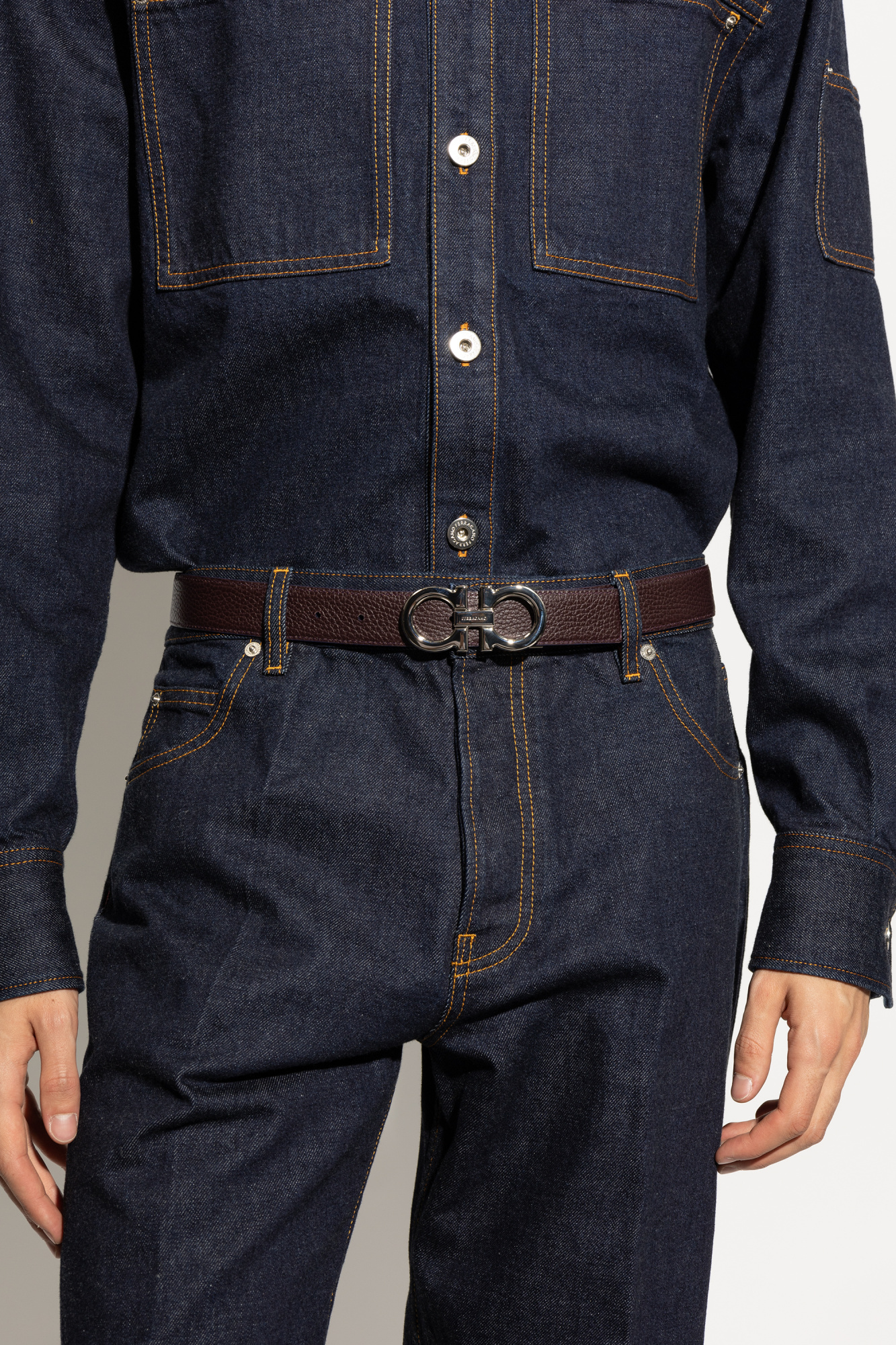 Ferragamo Reversible And Adjustable Gancini Belt In Black