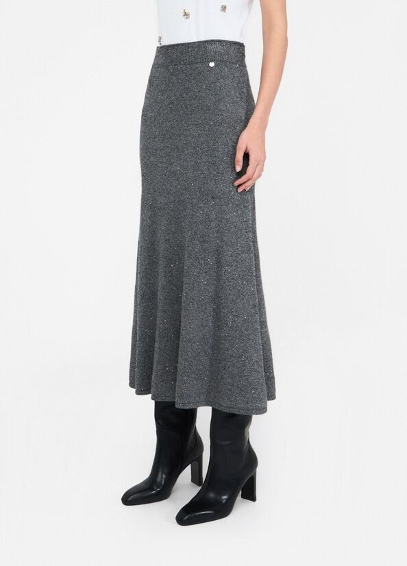 Liu •jo Sequined Knit Midi Skirt In Gray