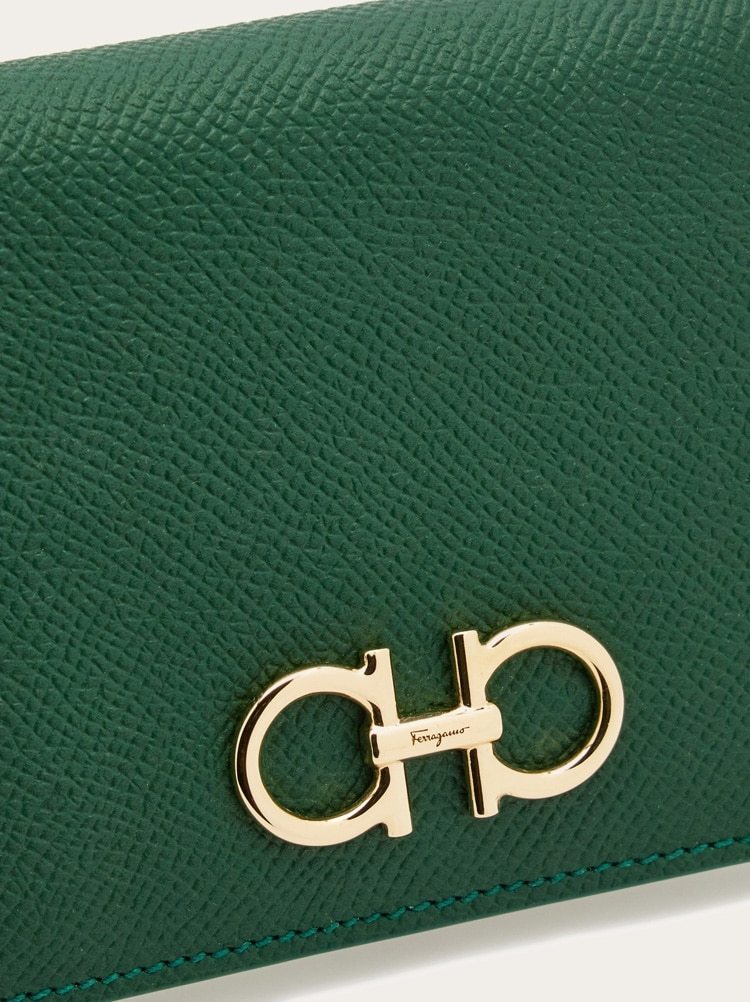 Ferragamo Gancini Compact Leather Wallet In Green