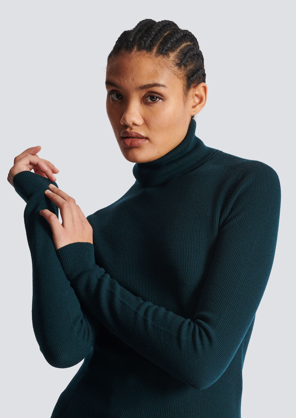 Shop Balmain Fine Knit Turtleneck In Green