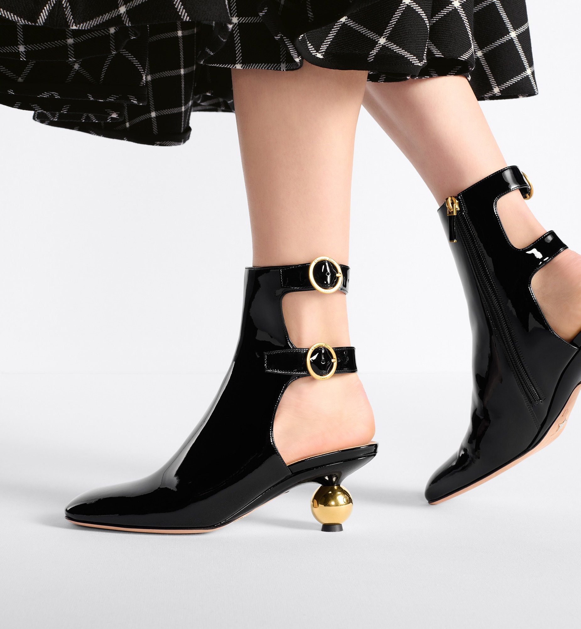 Dior Patent Leather Idol Booties With Statement Heel And Cut-outs In Black