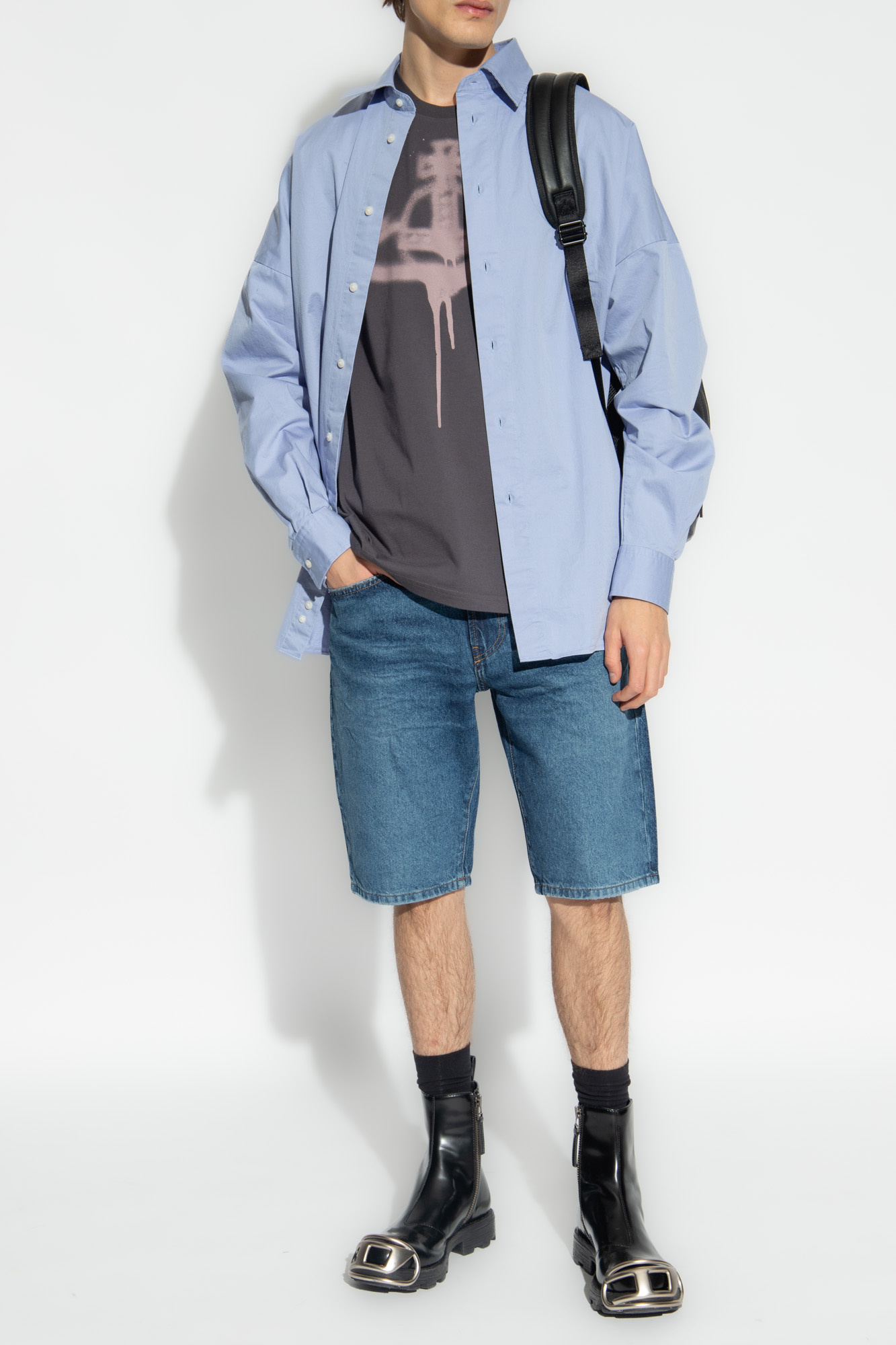 Diesel S-limo Logo-embroidered Shirt In Blue