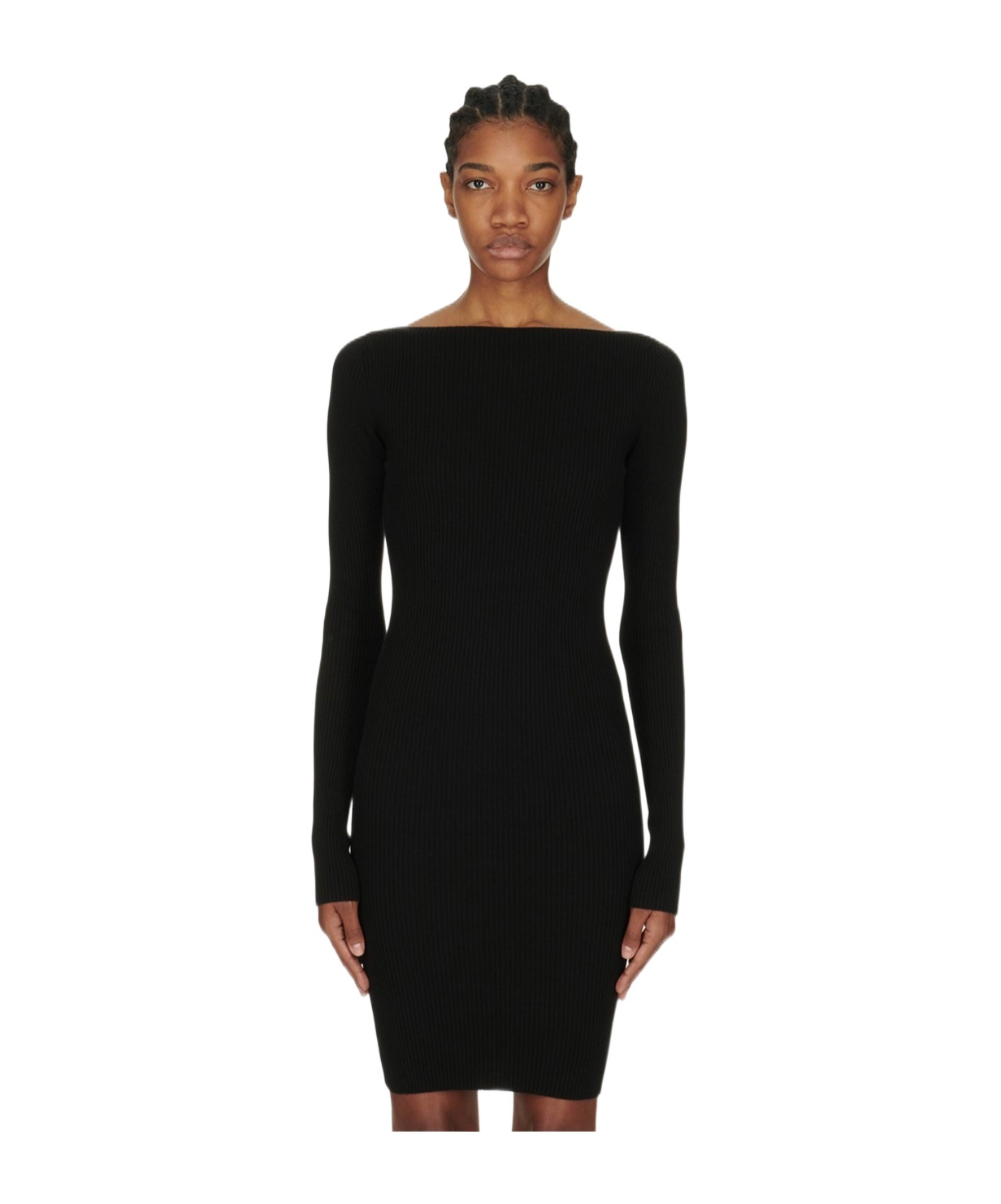Rick Owens Ribbed Long-sleeved Day Dress In Black