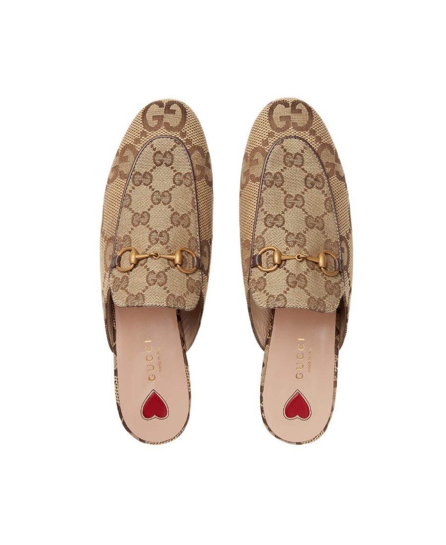 Gucci Princetown Gg Canvas Bit Loafer Mules In Nude