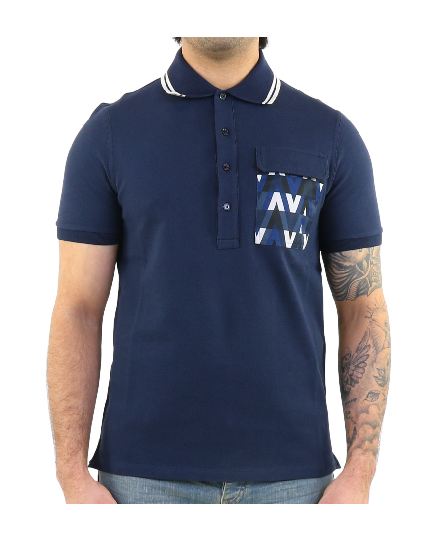 Valentino Optical-print Pocket Polo Shirt In Blue