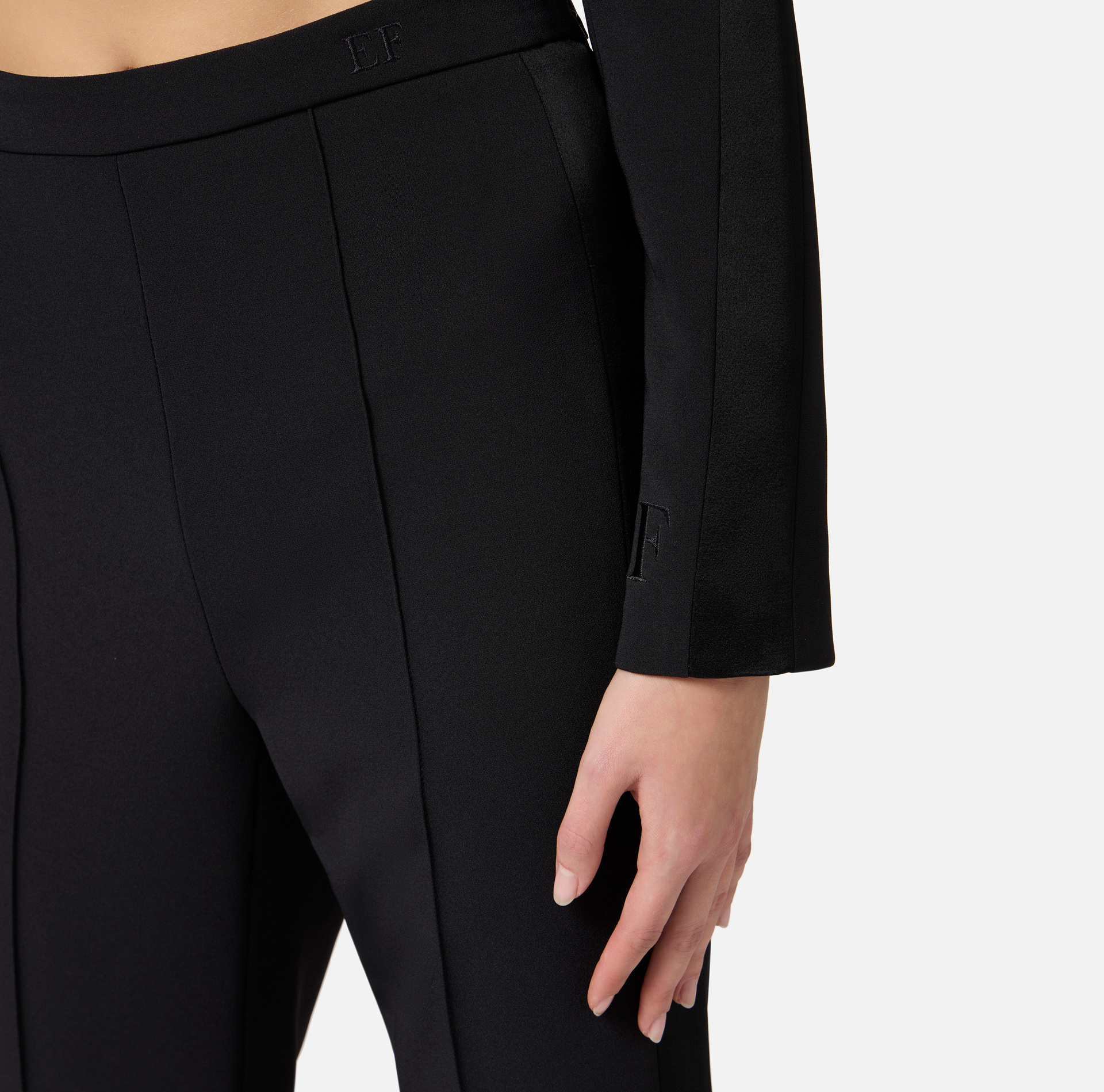 ELISABETTA FRANCHI SATIN-TRIM CREPE TROUSERS
