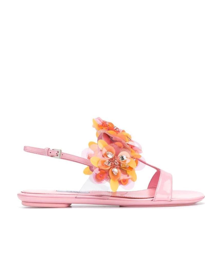 Prada Floral Detail Flat Sandals In Pink