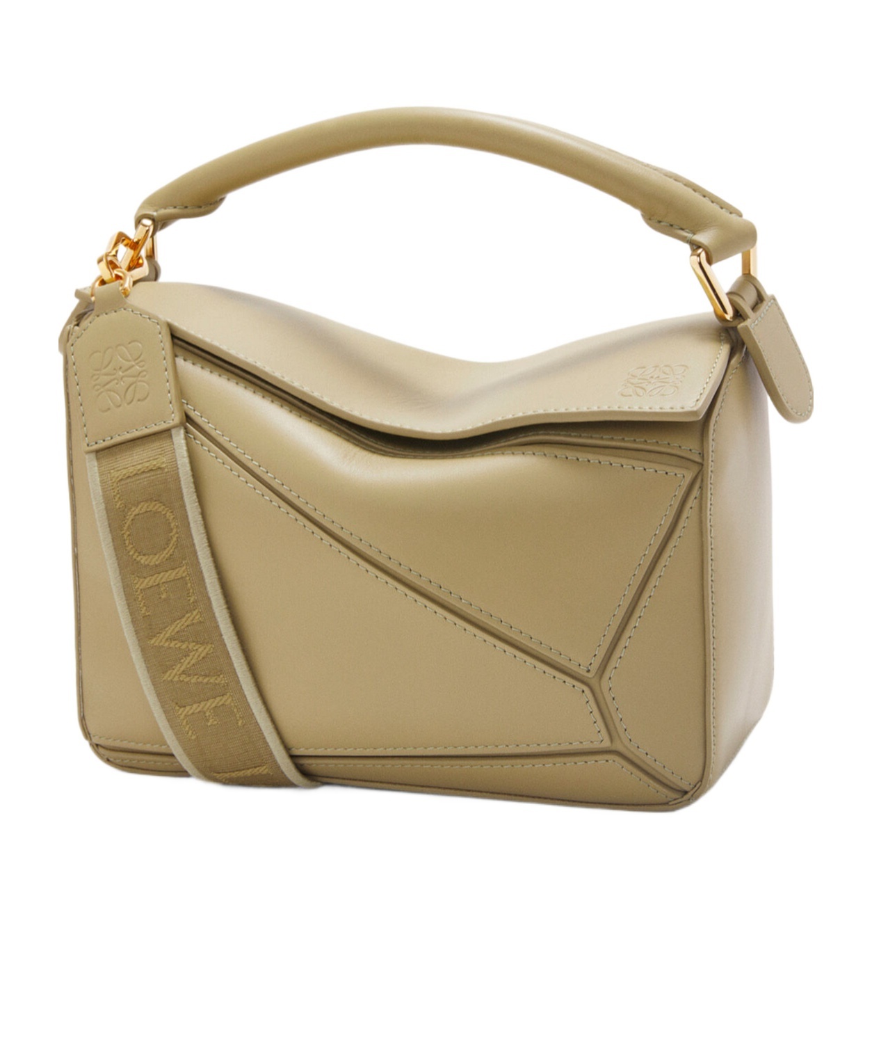 Loewe Puzzle Small Leather Tote Bag In Green