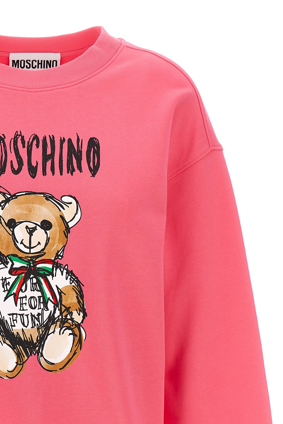 Moschino Crew Neck Teddy Bear Sweater With Graphic Print In Pink