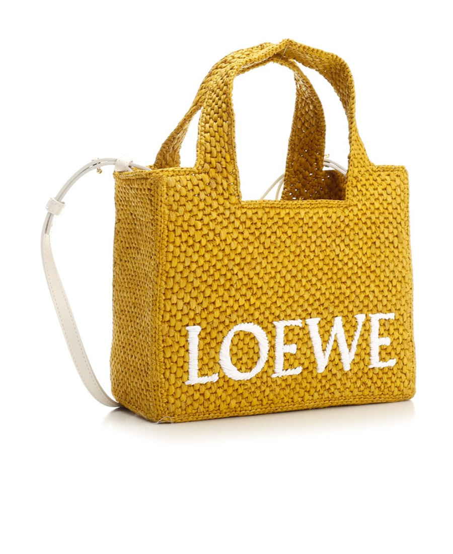 Loewe Small  Font Tote In Raffia In Yellow