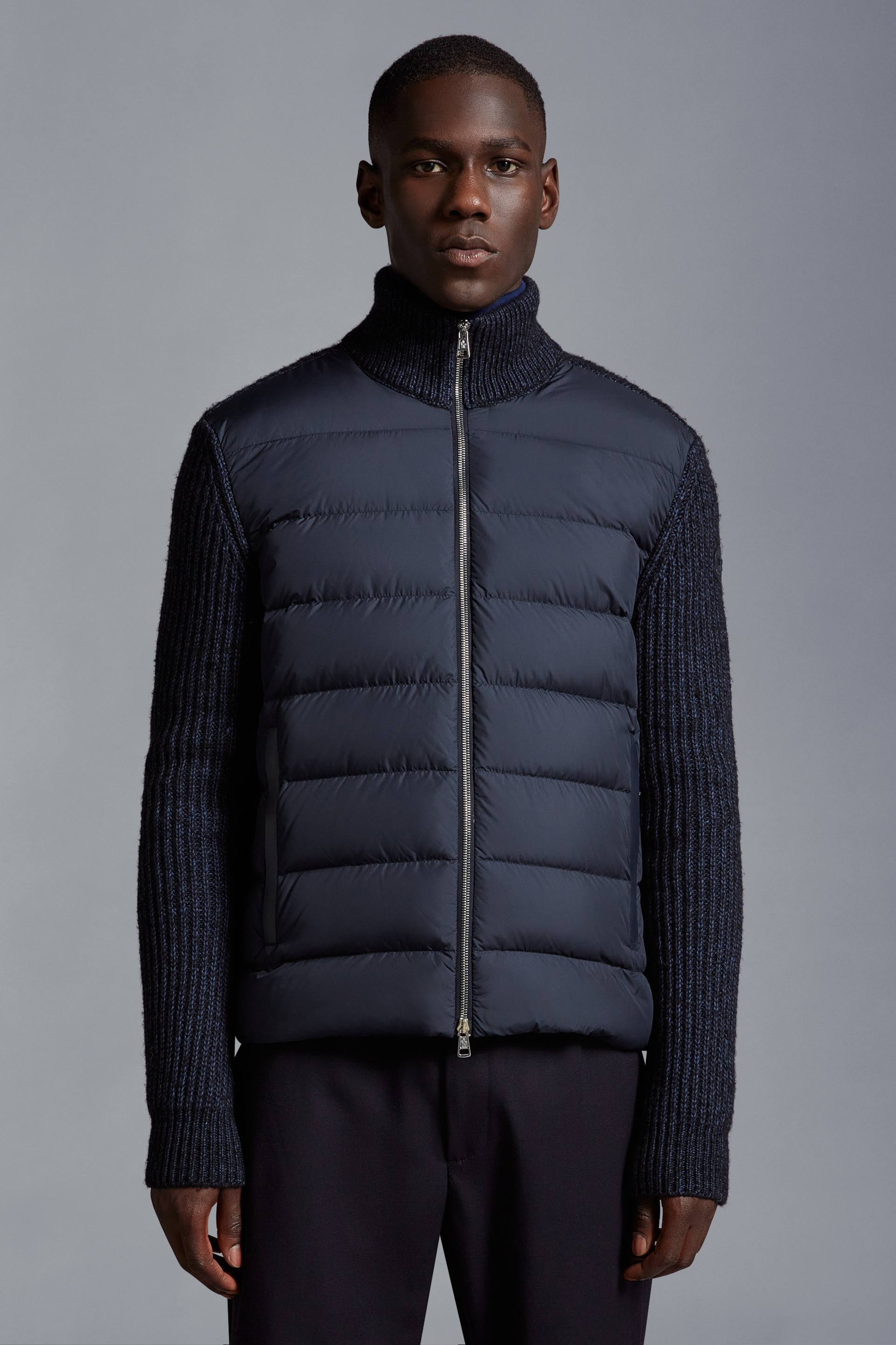 Moncler Padded Cotton-blend Cardigan In Blue