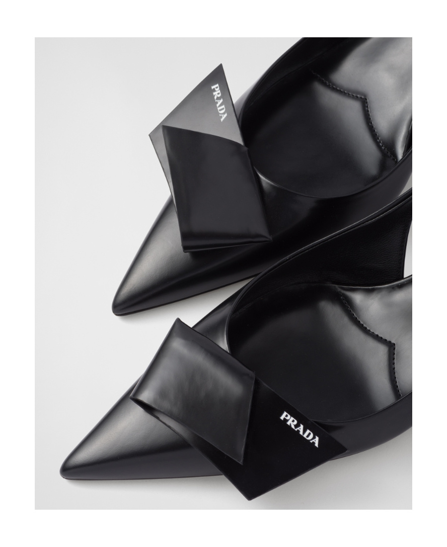 Prada Elegant Leather Slingback Pumps With Pointed Toe In Black