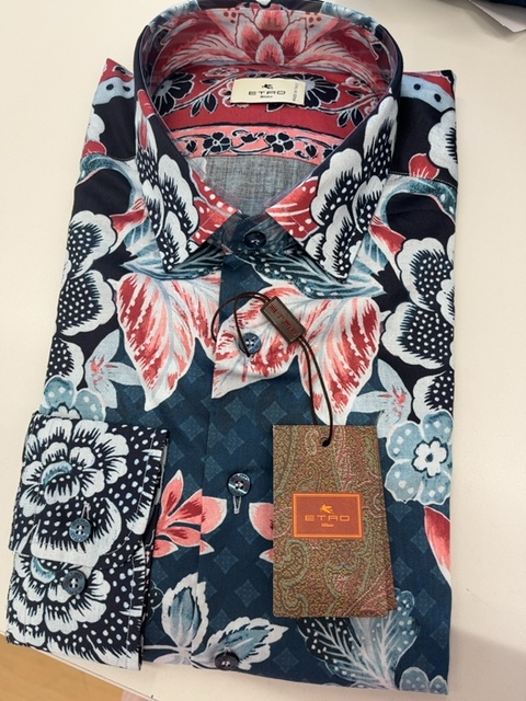 Etro Cotton Shirt With Placed Print In Blue