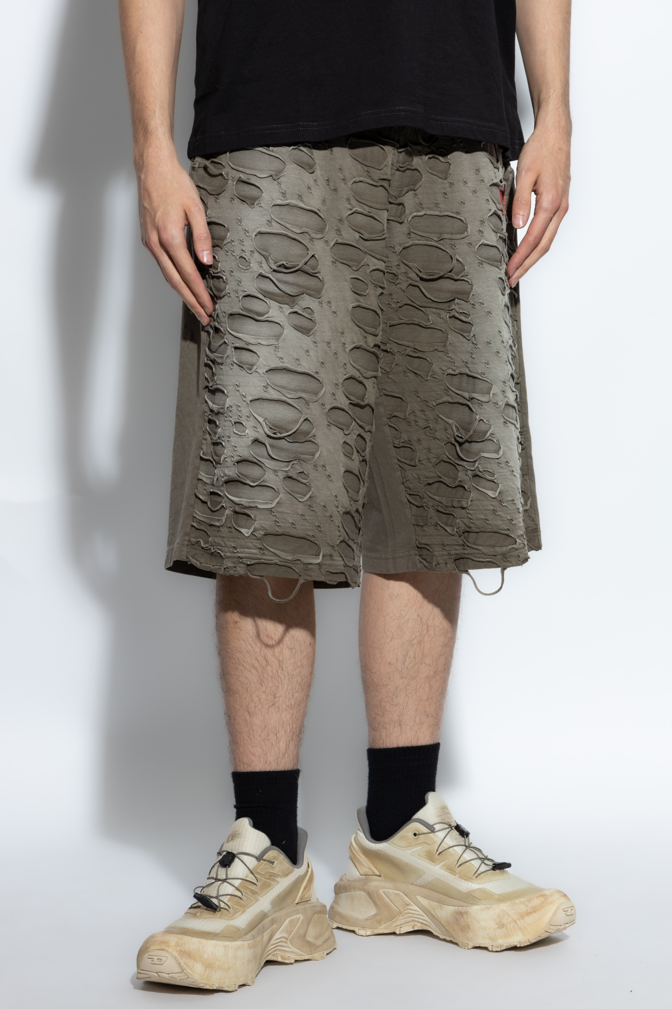 Diesel Elastic Waist Shorts In Gray