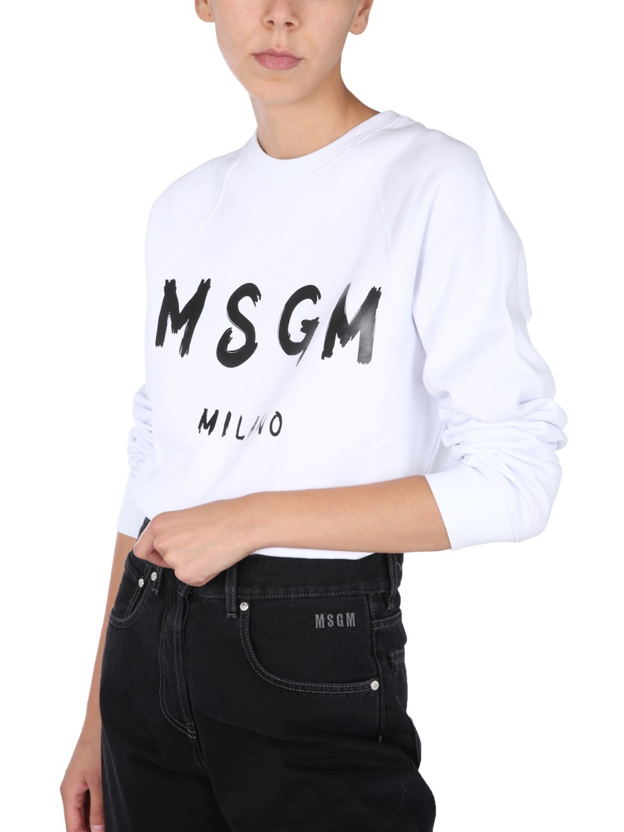Msgm Sweatshirt With Brushed Logo Print In White