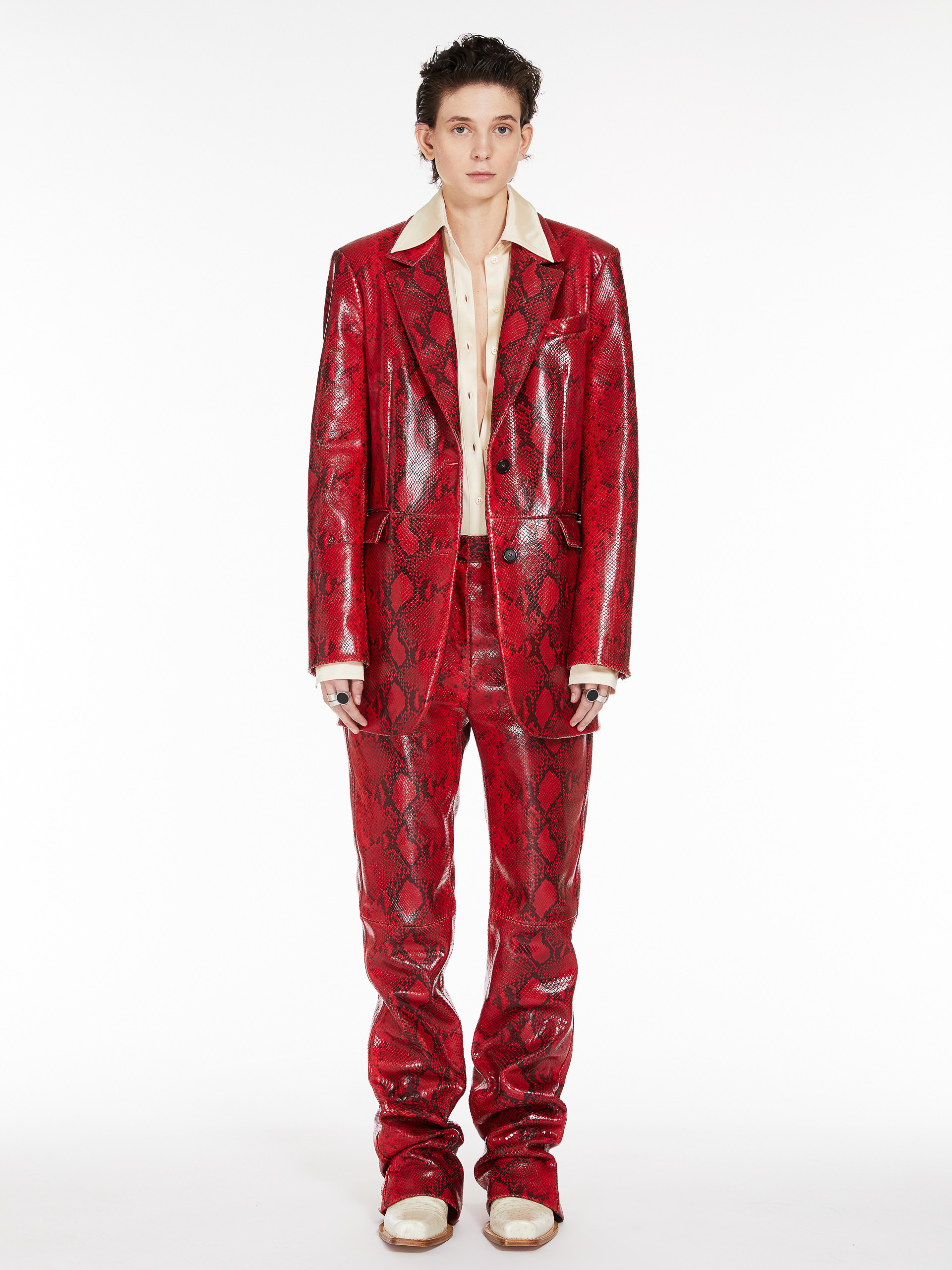 SPORTMAX FIORIGI SNAKESKIN-PRINT LEATHER BLAZER 