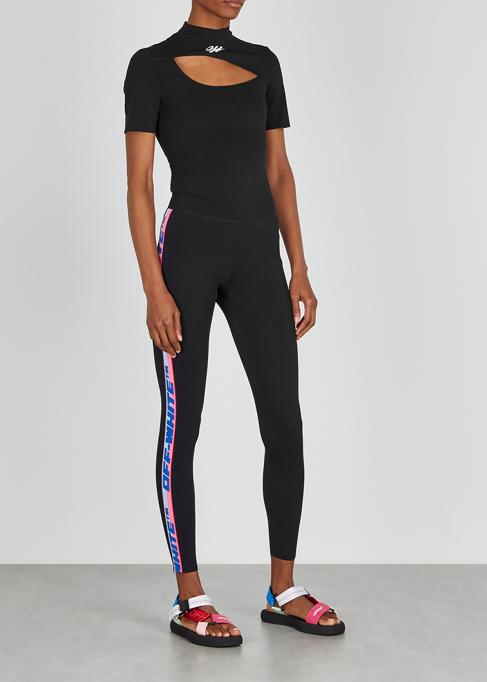 Off-white Logo-tape Leggings In Black
