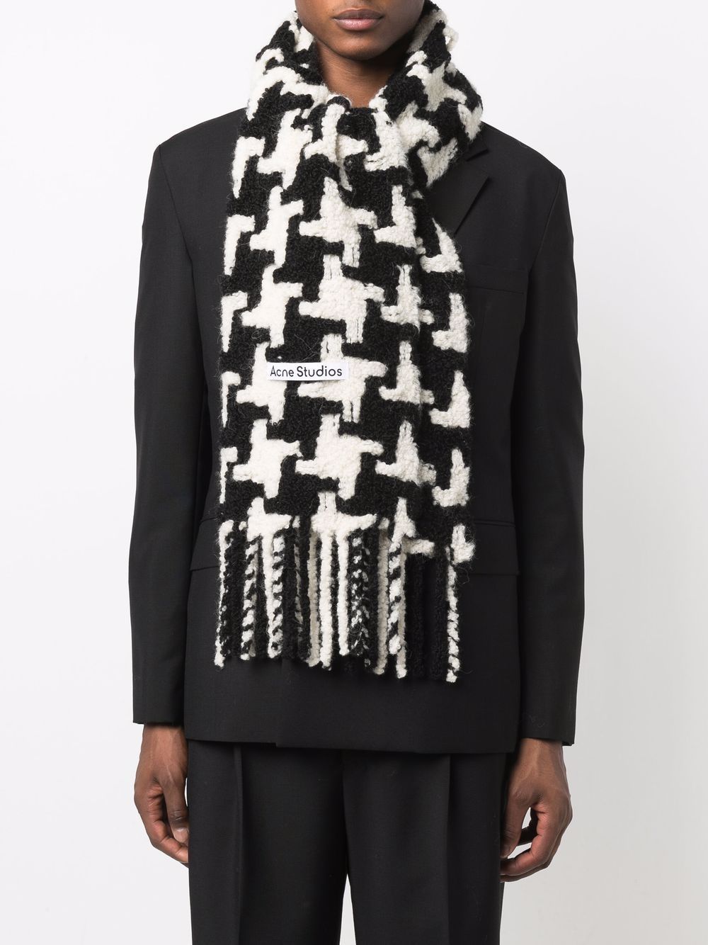 Acne Studios Houndstooth-pattern Knitted Scarf In Black