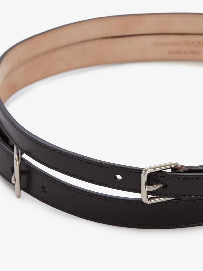 Alexander Mcqueen Thin Double Belt In Black