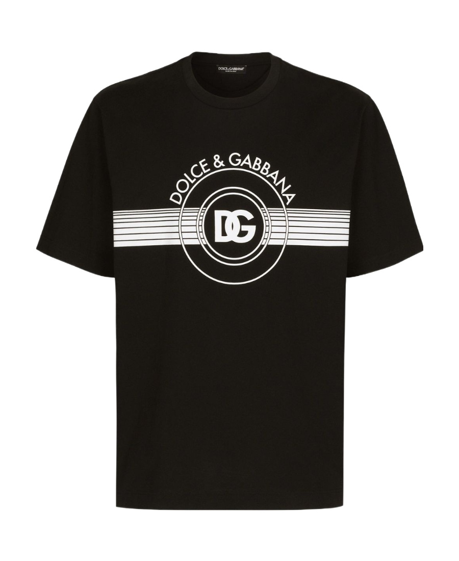 Dolce & Gabbana Black Cotton T-shirt With Large Interlocking Logo Print In Black